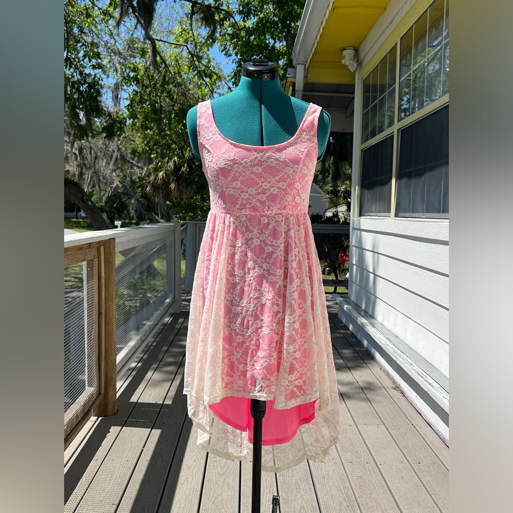 Ardene: High Low Lace and Pink Sundress. Size Small.